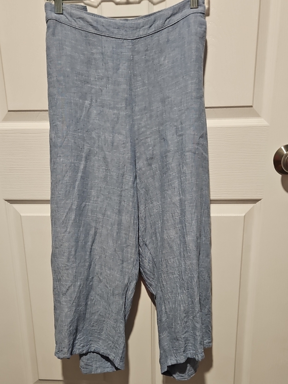 Catherines Light Blue Cropped Wide-Leg Linen Blend Pants